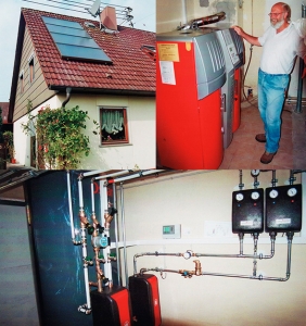 Einfamilienhaus in Anhausen, Kollektor: CITRIN CS 100F, Kollektorfläche: 17m² (2x 8,5m² je Dachseite), Speicher: OSKAR Schichtenspeicher, Speichervolumen: 1.000 Liter, Solardeckung: ca. 35 Prozent, Restheizung: Pelletskessel, Besonderheit: Die Solaranlage ist auf der West- und Ostseite angebracht. Durch eine spezielle Programmierung der Regelung kann jede Solaranlage separat oder auch gleichzeitig auf die Heizungsanlage kostenlose Energie liefern.